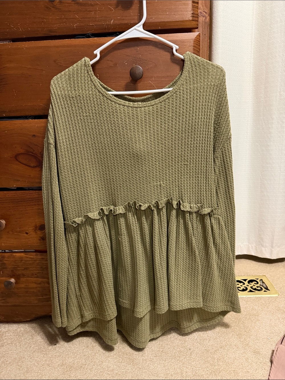 ePretty Olive Green Waffle Knit Ruffle Hem Tunic